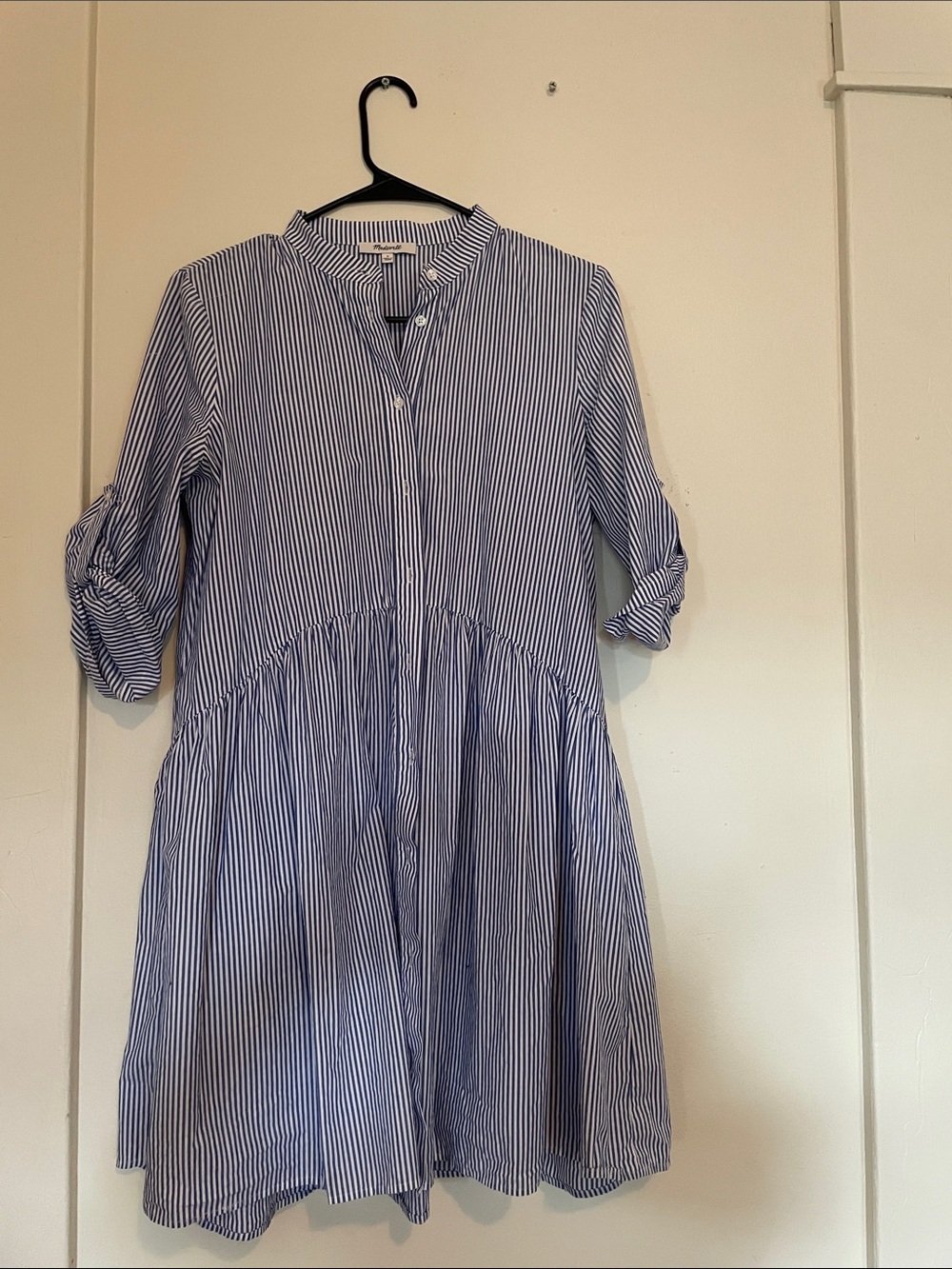 Madewell Blue and White Striped Button-Front Top
